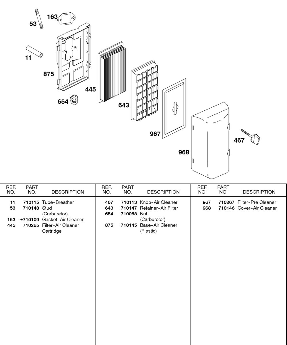 Air Cleaner Diagram and Parts List for 85432-0235-A1  Briggs and Stratton Engine